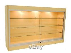 Maple Wall Mounted Display Showcase with Glass Doors, Shelves, Lights, & Lock