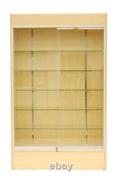 Maple Wood Tower Wall Display Showcase with Adjustable Shelving, Lock and Lights