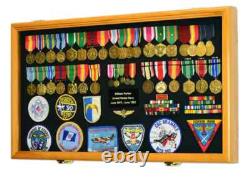 Medal Display Case XL Pin Badge Patch Flag Oak Wood Military Ribbon Shadow Box