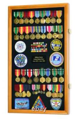 Medal Display Case XL Pin Badge Patch Flag Oak Wood Military Ribbon Shadow Box