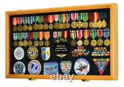 Medal Display Case XL Pin Badge Patch Flag Oak Wood Military Ribbon Shadow Box