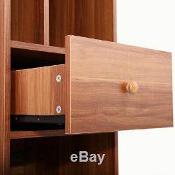 Mid Century Bookshelf Tower Bookcase Box with Drawer Display Home Furniture Brown