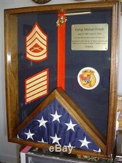 Military 3x5 Flag Medals Ribbons Shadow Box Display Case Solid Wood Pcs Gift