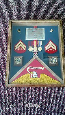 Military 3x5 Flag Medals Ribbons Shadow Box Display Case Solid Wood Pcs Gift