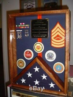 Military 3x5 Flag Medals Ribbons Shadow Box Display Case Solid Wood Pcs Gift