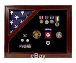 Military Award Shadow Box with Display Case for 3 x 5ft Flag, BLUE FELT