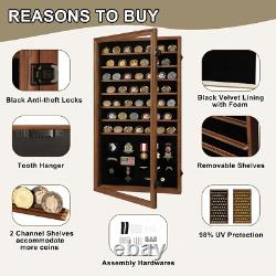 Military Challenge Coin Display Case Lockable Cabinet Rack Shadow Box with Re