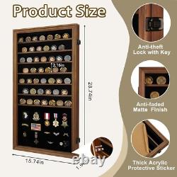 Military Challenge Coin Display Case Lockable Cabinet Rack Shadow Box with Re