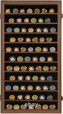 Military Challenge Coin Display Case Lockable Cabinet Rack Shadow Box with Re