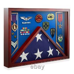 Military Shadow Box Display Case for Burial Flag, Medals AF Blue Velvet