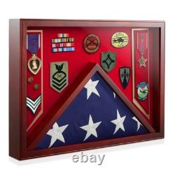Military Shadow Box Display Case for Burial Flag, Medals USMC Red Velvet