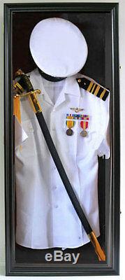Military Shadow Box Uniform Sword Gun Display Case Frame Cabinet-FC44(RD)-BL
