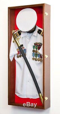 Military Shadow Box Uniform Sword Gun Pin Navy Hat Display Case Lockable