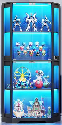 Minifigures Corner Display Case 4 Tier LED Figure Diecast Car Card Curio Cabinet
