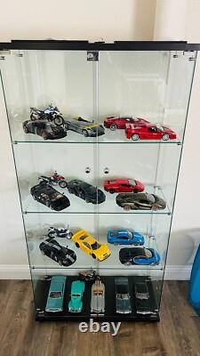 Minifigures Display Case 4 Tier Figure Diecast Model Car Glass Shelf 64 Cabinet