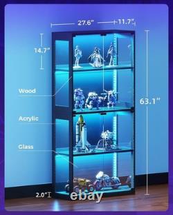 Minifigures Display Case 4 Tier LED Figure Diecast Model Car Glass White Cabinet