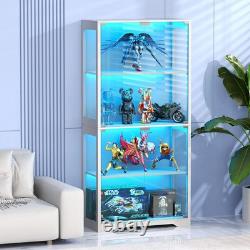 Minifigures Display Case 4 Tier LED Figure Diecast Model Car Glass White Cabinet