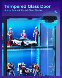 Minifigures Display Case 4 Tier LED Figure Diecast Model Car Glass White Cabinet