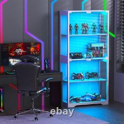 Minifigures Display Case 4 Tier LED Figure Diecast Model Car Glass White Cabinet