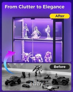 Minifigures Display Case 4 Tier LED Figure Diecast Model Car Glass White Cabinet