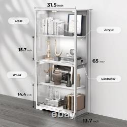 Minifigures Display Case 4 Tier LED Figure Diecast Model Car Glass White Cabinet