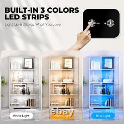 Minifigures Display Case 4 Tier LED Figure Diecast Model Car Glass White Cabinet