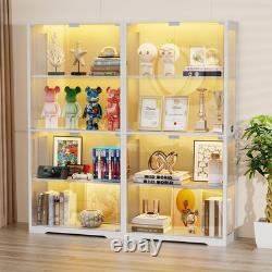 Minifigures Display Case 4 Tier LED Figure Diecast Model Car Glass White Cabinet