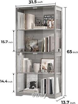 Minifigures Display Case 4 Tier LED Gray Figure Diecast Model Car Glass Cabinet