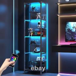 Minifigures Display Case 4 Tier Steel & Glass LED Light Figure Pegboard Cabinet