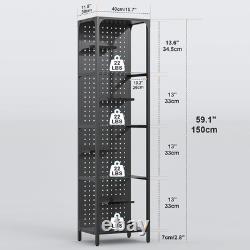 Minifigures Display Case 4 Tier Steel & Glass LED Light Figure Pegboard Cabinet