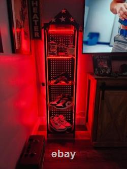 Minifigures Display Case 4 Tier Steel & Glass LED Light Figure Pegboard Cabinet