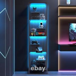 Minifigures Display Case 4 Tier Steel & Glass LED Light Figure Pegboard Cabinet