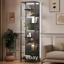 Minifigures Display Case 4 Tier Steel & Glass LED Light Figure Pegboard Cabinet