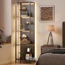 Minifigures Display Case 4 Tier Steel & Glass LED Light Figure Pegboard Cabinet