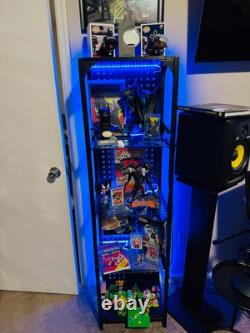 Minifigures Display Case 4 Tier Steel & Glass LED Light Figure Pegboard Cabinet