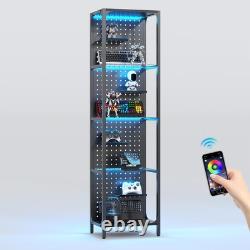 Minifigures Display Case 4 Tier Steel & Glass LED Light Figure Pegboard Cabinet
