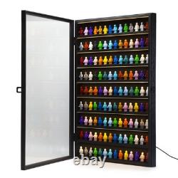 Minifigures Display Case LED Light Miniature Figure Cabinet Wood Box With Plates