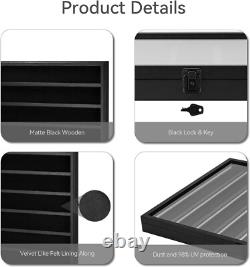 Minifigures Display Case LED Light Miniature Figure Cabinet Wood Box With Plates