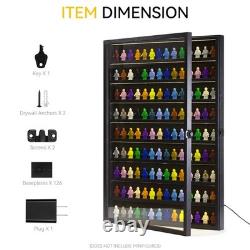 Minifigures Display Case LED Light Miniature Figure Cabinet Wood Box With Plates