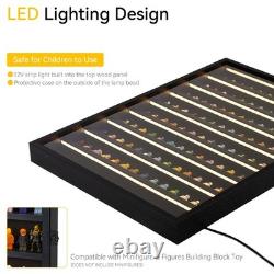 Minifigures Display Case LED Light Miniature Figure Cabinet Wood Box With Plates