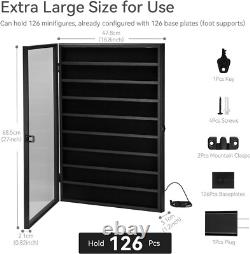 Minifigures Display Case LED Light Miniature Figure Cabinet Wood Box With Plates