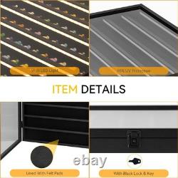 Minifigures Display Case LED Light Miniature Figure Cabinet Wood Box With Plates