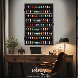 Minifigures Display Case LED Light Miniature Figure Cabinet Wood Box With Plates