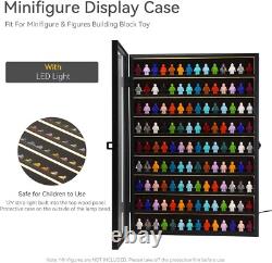 Minifigures Display Case LED Light Miniature Figure Cabinet Wood Box With Plates
