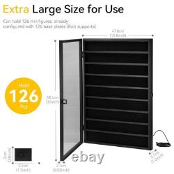Minifigures Display Case LED Light Miniature Figure Cabinet Wood Box With Plates