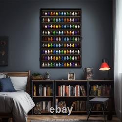 Minifigures Display Case LED Light Miniature Figure Cabinet Wood Box With Plates