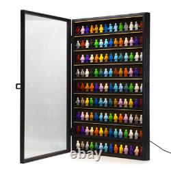 Minifigures Display Case LED Light Miniature Figure Cabinet Wood Box With Plates