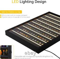 Minifigures Display Case LED Light Miniature Figure Cabinet Wood Box With Plates