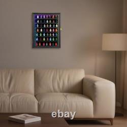Minifigures Display Case RGB LED Light Action Figure Cabinet Wood Box With Plates