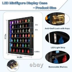 Minifigures Display Case RGB LED Light Action Figure Cabinet Wood Box With Plates